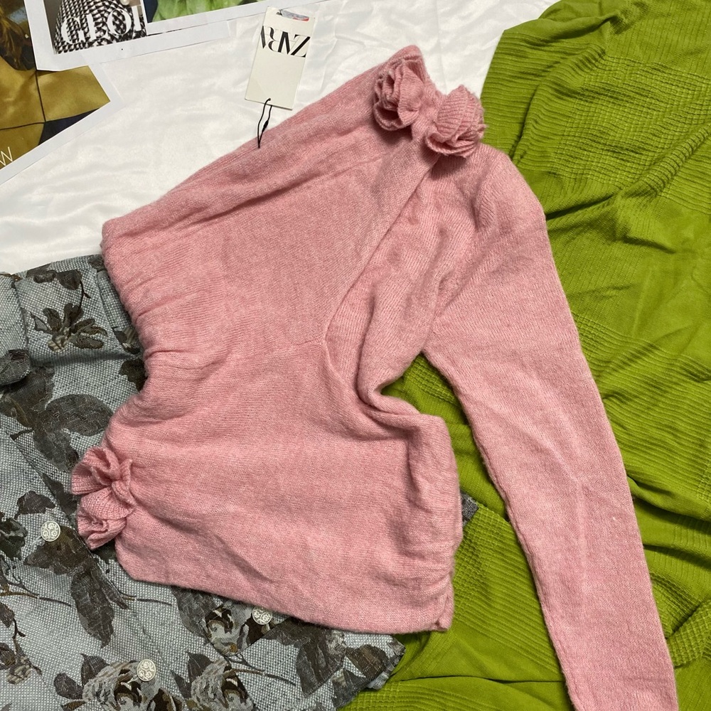 Zara Pink Off-the-Shoulder Sweater